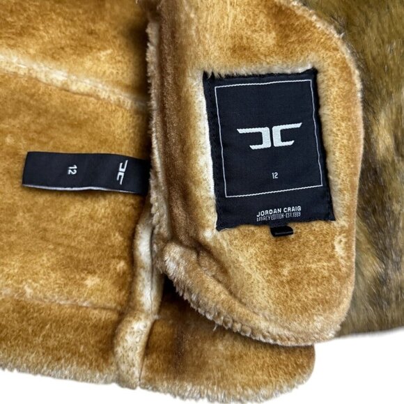 JORDAN CRAIG El Jefe Luxury SHEARLING Moto Jacket Faux Fur Winter Coat Womens 12 - Picture 3 of 10